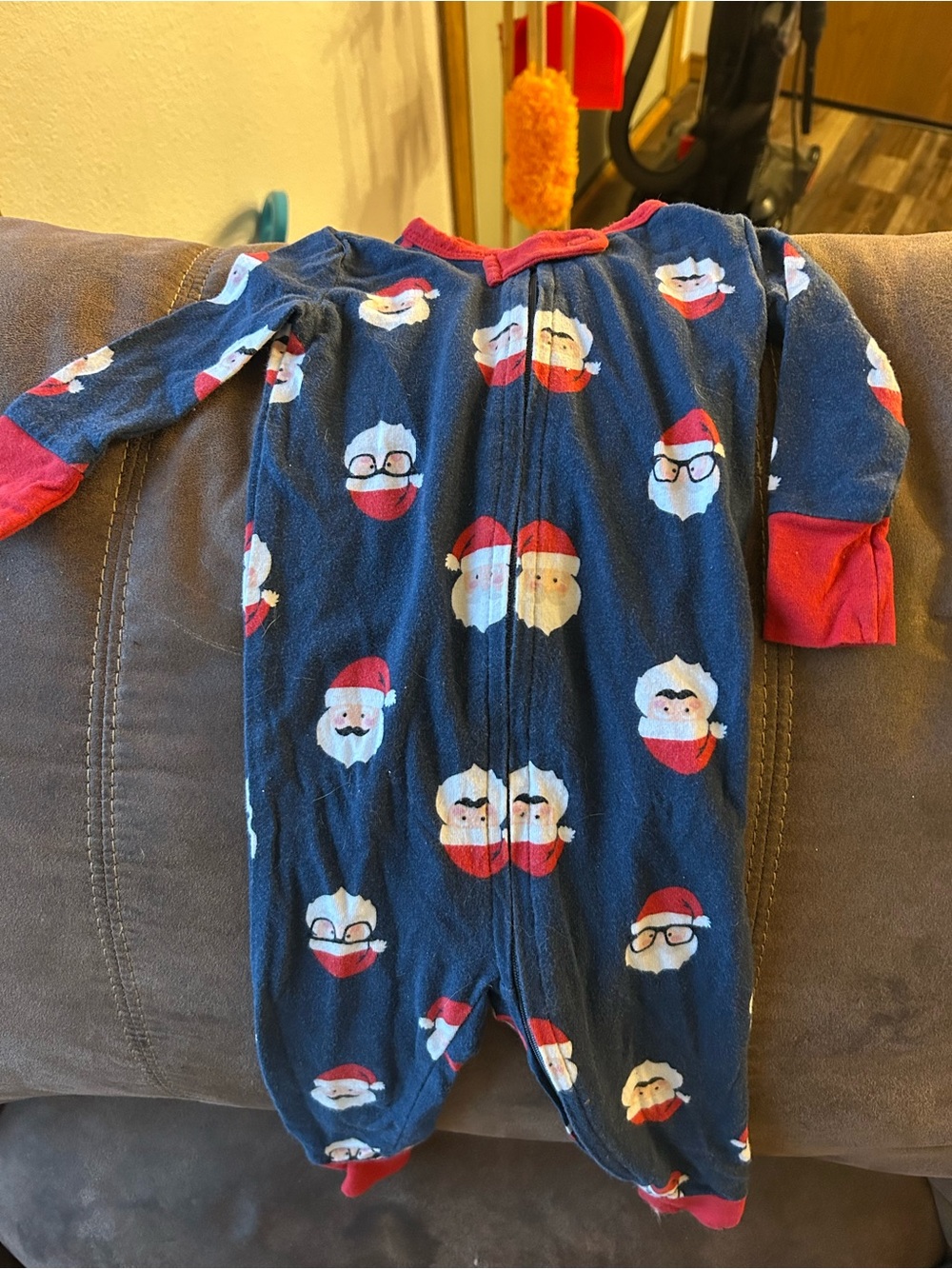 Baby Navy Santa Print One-Piece Footless Pajamas